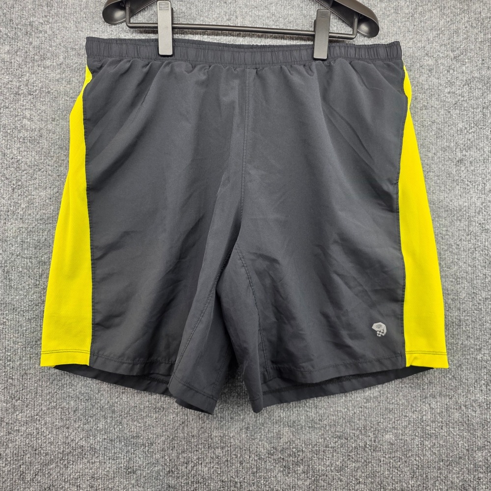 Mountain Hardwear Mens Grey Yellow Mesh Side Athletic Hiking Shorts‎ Size Large